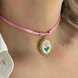 Choker ricamo Margherita rosa